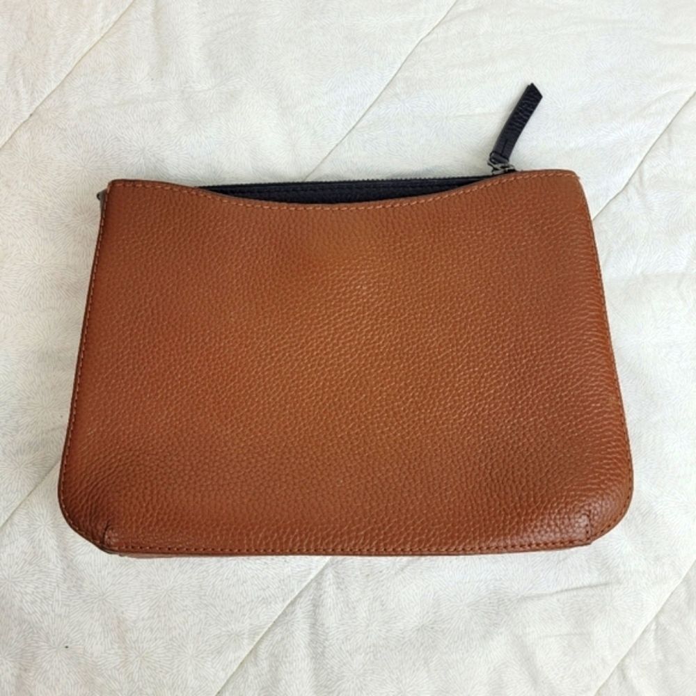 Two Toned Brown Black Small Pebbled Leather Clutch 3 Compartments 10 x 8 Classic